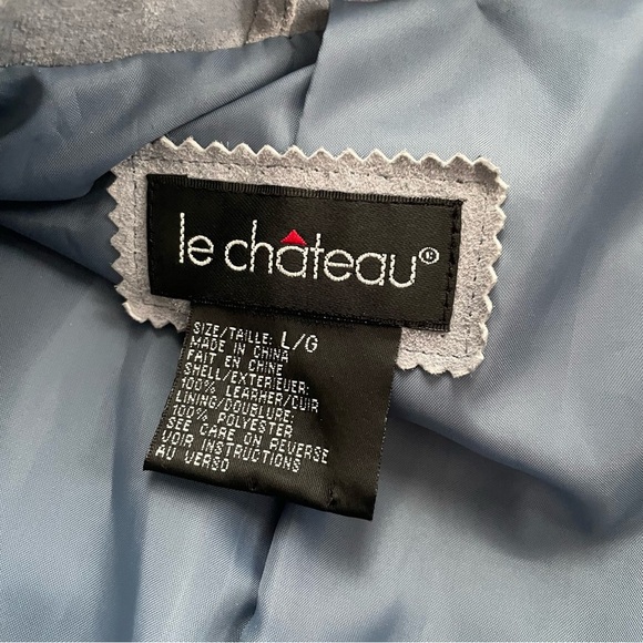 Vintage Le Chateau Suede Leather Belted Trench Coat Jacket Light Blue Size Large - Picture 11 of 11